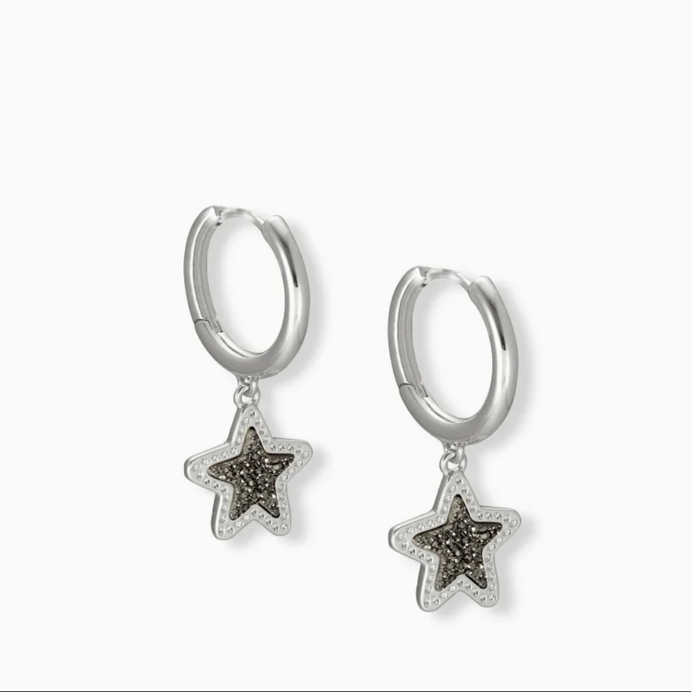 Kendra Scott Jae Star Silver Huggie Platinum Drusy